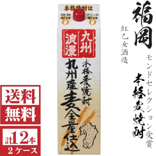 画像1: [送料無料]本格麦焼酎　九州浪漫25度1800mlパック2ケース（12本）★モンドセレクション受賞  (1)